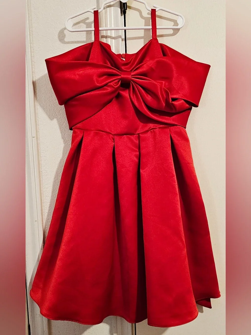 Red Strap Satin Bow Girls' Dress